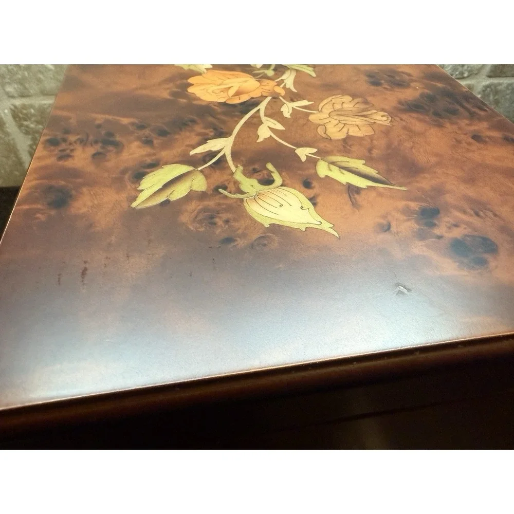 Mele & Co Wooden Jewelry Box Floral Inlay Brayden Design Drawers Mirror Lined
